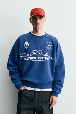 SUDADERA BOXY FIT TEXTOS ESTAMPADOS / Marino - Zara фото 2