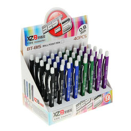 Цена за 40 шт. Стираемая ручка, шариковая, автоматическая, синий стержень, узел 0.8 мм, прорезиненный квадратный корпус, МИКС