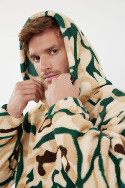 Cok Renkli Un?sex Oversize/Genis Kesim Desenli Polar/Pelus Kapusonlu Sweatshirt TMNAW25SW00147