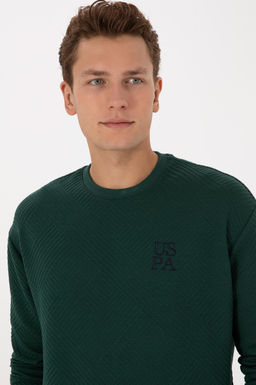 Erkek Oversize Fit Bisiklet Yaka Koyu Ye_il Sweatshirt