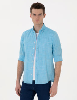 Рубашка Pierre Cardin Keten Slim Fit аква длинный рукав