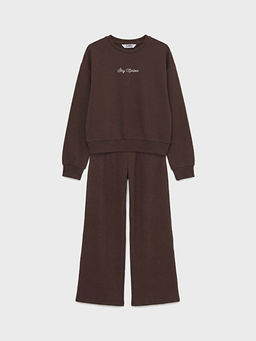 Bask?l? K?z ?ocuk Sweatshirt ve E?ofman Alt?