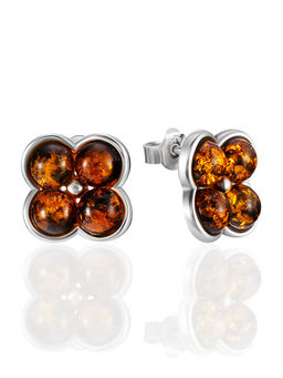 Очаровательные серьги-гвоздики с зелёным янтарём Суприм