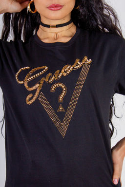 Футболка "Guess" с треугольником стразы, камешки, бусины