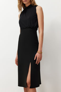 Siyah A Kesim Degaje Yaka Midi Dokuma Elbise TWOSS24EL00689 - Trendyolmilla фото 3