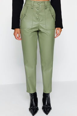 TRENDYOLMILLA Limited Edition Siyah Havuc Dokuma Onden Dugmeli Suni Deri Pantolon TWOAW22PL0083 фото 4