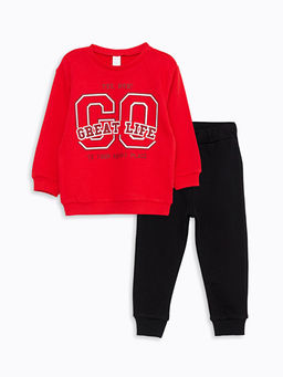 Bisiklet Yaka Uzun Kollu Bask?l? Erkek Bebek Sweatshirt ve E?ofman Alt 2li Tak?m