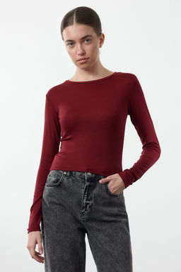 Siyah-Bordo Ikili Paket Viskon/Yumusak Kumasl? Crop Fitted/Vucuda Oturan Orme Bluz TWOAW25BZ00061