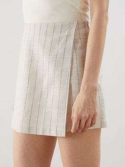 Beli Fermuarl? ?izgili Keten Kar???ml? Kad?n ?ort Etek