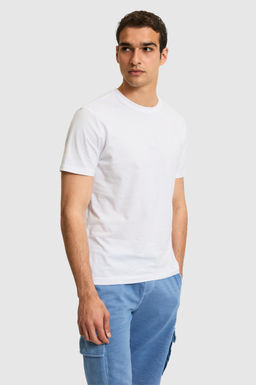 Erkek Regular Fit Bisiklet Yaka Beyaz Basic Ti__rt