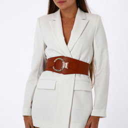 Ремень-резинка женский широкий, 80×10 см, пряжка металл, золотистая, рыжий