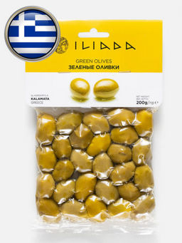 Оливки Iliada зелёные, с косточкой, 200 г