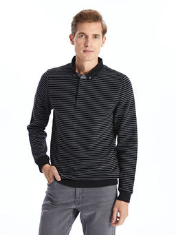 Polo Yaka Uzun Kollu ?izgili Erkek Sweatshirt
