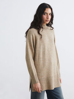 Bal?k?? Yaka Oversize Kad?n Triko Tunik