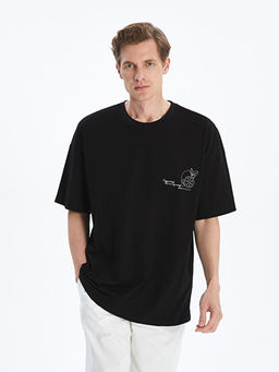 Bisiklet Yaka Bask?l? Penye Erkek Ti??rt