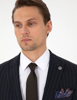 Lacivert Extra Slim Fit _izgili Tak_m Elbise