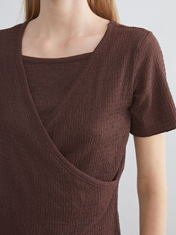 Kruvaze Yaka Dokulu Bluz