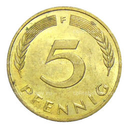 Монета 5 пфеннигов 1990 года F Германия