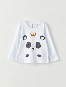 Bisiklet Yaka Uzun Kollu Bask?l? K?z Bebek Ti??rt