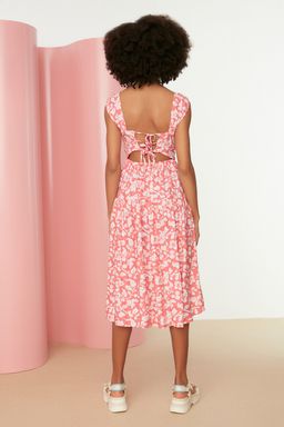 TRENDYOLMILLA Mavi Skater/Belden Ac?lan S?rt Detayl? Cicek Desenli Midi Dokuma Elbise TWOSS21EL0709 фото 28