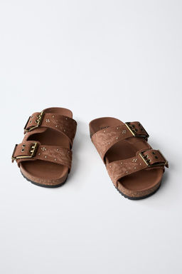 SPLIT SUEDE SANDALS WITH MICRO-STUDS AND BUCKLES - Zara фото 3
