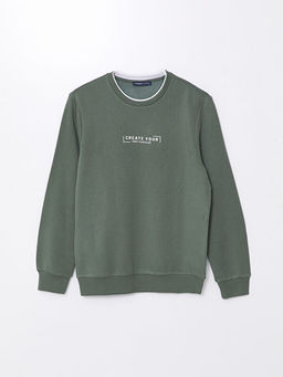 Bisiklet Yaka Uzun Kollu Bask?l? Erkek Sweatshirt