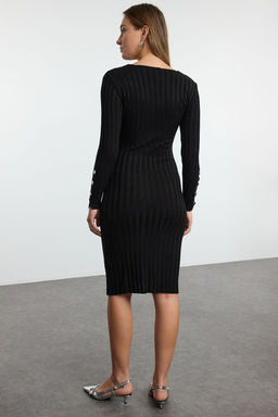 Siyah Midi Triko Basic V Yaka Elbise TWOAW25EL00048 - Trendyolmilla фото 5