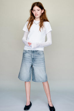 BERMUDA DENIM LARGA STRASS / Azul