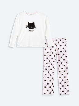 Bisiklet Yaka Bask?l? Kad?n Pijama Tak?m?