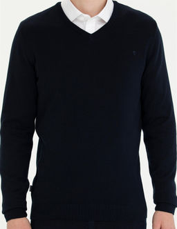 Lacivert Slim Fit V Yaka Basic Triko Kazak - Pierre cardin фото 6