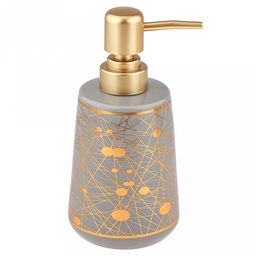 Набор для ванной "Золотые нити" 4 предмета: дозатор для мыла 360мл, д6,4см, h12,3см, основание д7,8см; мыльница 12х8х2,6см; стакан для зубных щеток с разделителем 350мл, д6,6см, h11см, основание д8см, стакан 350мл, д6,6см, h10,3см, основание д8см; фу