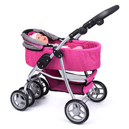 Коляска-трансформер для кукол, металлическая, регулируемая ручка, с корзиной, цвет зеленый, в пакете