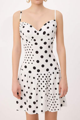 Siyah-Beyaz Puantiyeli Mini Dokuma Elbise TWOSS26EL00324 - Trendyolmilla фото 3