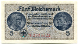 Банкнота 5 рейхсмарок 1940 года Германия (Для оккупированных территорий)