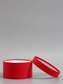 Подарочная коробка круглая, красная, завальцованная с окном, 18×10 см