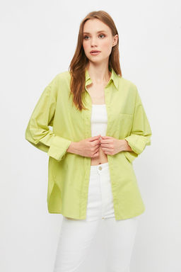 TRENDYOLMILLA Beyaz Tek Cepli Boyfriend/Genis Kal?p Pamuklu Dokuma Gomlek TWOAW20GO0115 фото 4