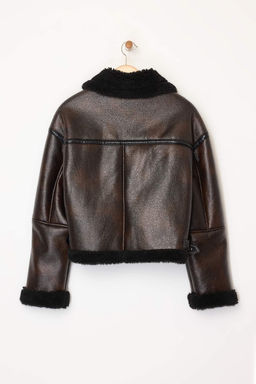 Kahverengi Oversize Kal?p Pelus Detayl? Biker Ceket Mont TWOAW25MO00032 - Trendyolmilla фото 12
