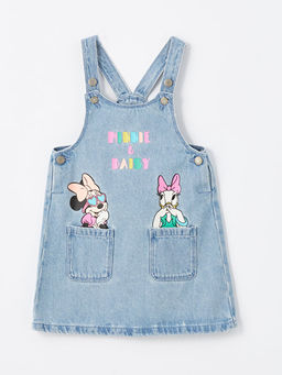 Kare Yaka Ask?l? Minnie Mouse Bask?l? K?z Bebek Jean Elbise