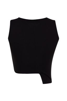 Trendyolmilla Siyah Tas Detayl? Asimetrik Fitted/Vucuda Oturan Fitilli Crop Orme Bluz TWOSS23BZ00500  фото 7