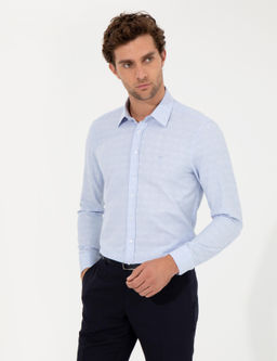 Синяя зауженная рубашка с длинным рукавом - Cacharel фото 3