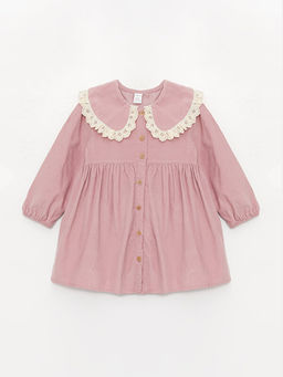 Bebe Yaka Uzun Kollu K?z Bebek Kadife Elbise