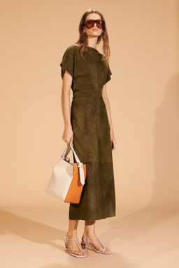 LIMITED EDITION DRAPED SUEDE LEATHER DRESS