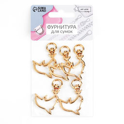 Цена за 2 шт. Карабин металлический Дельфин, 43 28 мм / 8 2,2 мм, 5 шт, цвет золотой - Арт узор фото 4