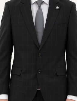 Siyah Slim Fit %100 Y_n Ekose Tak_m Elbise