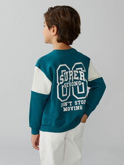 Bisiklet Yaka Bask?l? Erkek ?ocuk Sweatshirt