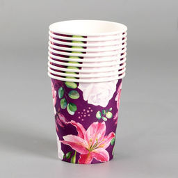 Цена за 10 шт. Стакан одноразовый бумажный "Цветы", 250 мл