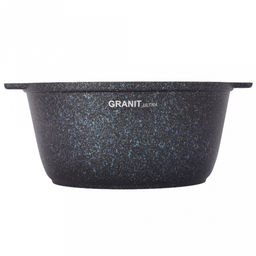 Кастрюля с антипригарным покрытием 5л, д28см "Granit Ultra", h12см, толщина дна 0,6см, стеклянная жаропрочная крышка, цельнолитая ручка из термостойкого пластика, голубой гранит, "Kukmara" (Россия) - можно использовать металлические кухонные принадле