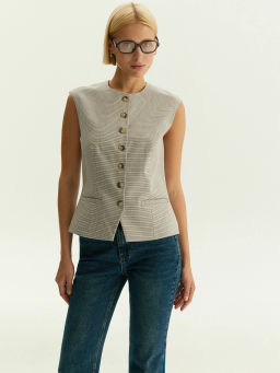 Однобортный жилет с принтом гусиная лапка, GL118/cage - Emka фото 3