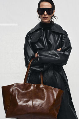 SHOPPER PIEL PESPUNTES / Tostado oscuro