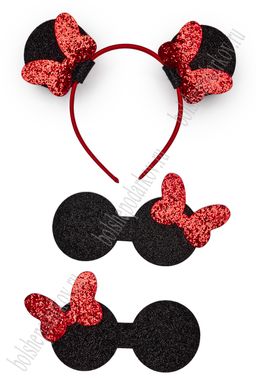 Лазерная вырубка из кожзама 7 см "Ушки и бантик маленький" (3 пары)